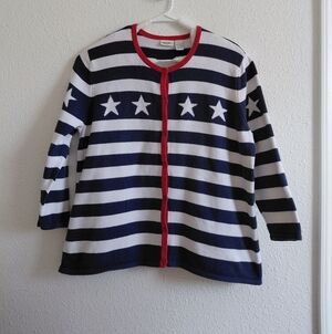 Cherokee Vintage Stars Stripes American Flag 100% Cotton Cardigan